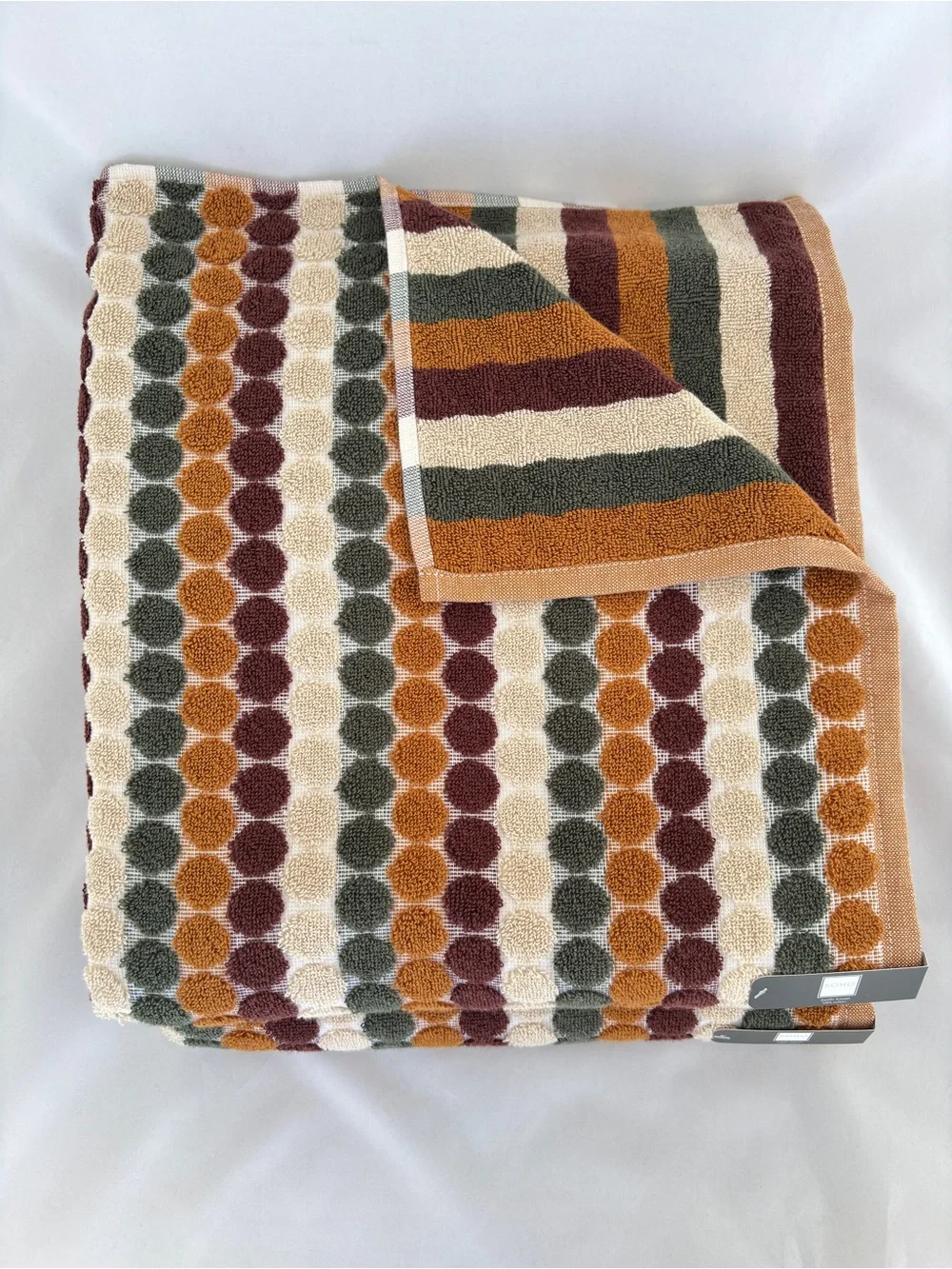 NWT Soho Living 2Pc Cotton Retro Earth Tone Polka Dot Striped Fall Bath Towels